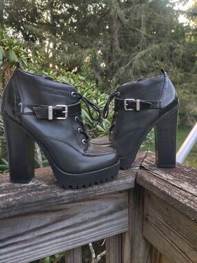 Circus by Sam Edelman Black Lace-Up Platform Ankle Boots with Buckle